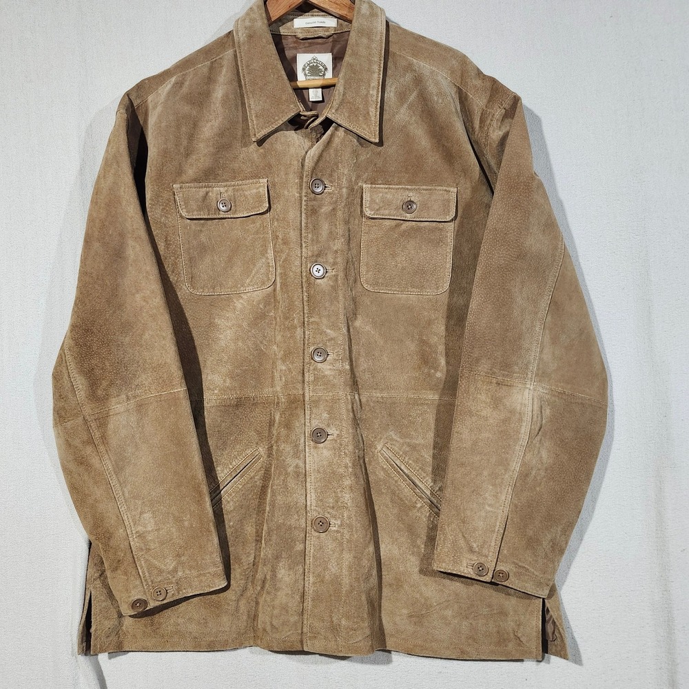 Paradise Collection Mens XL Genuine Suede Leather Chore Jacket Tan Brown Button